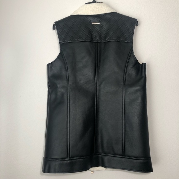 A|X Armani Exchange Biker Faux Shearling Leather Moto Jacket Long Vest size L - Picture 15 of 16